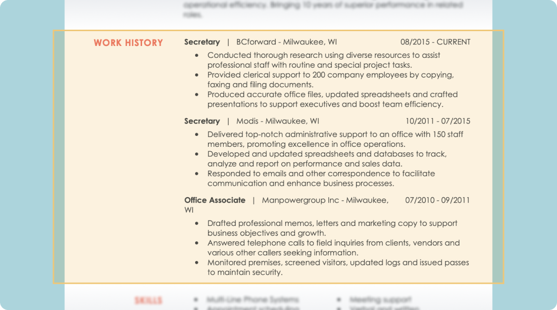 Resume Work History 1