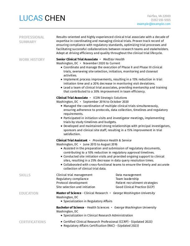 Clinical Trial Associate Resume Template