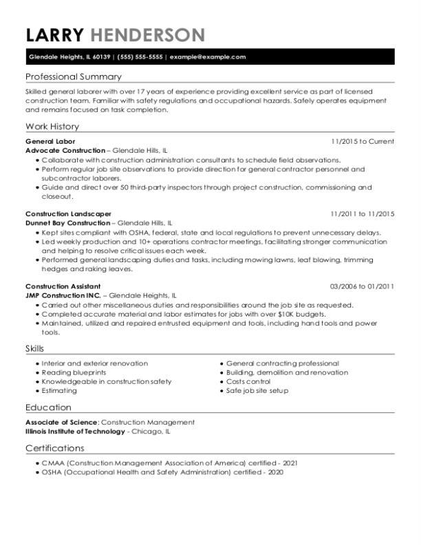 General Labor Resume - General Laborer Resume Example 