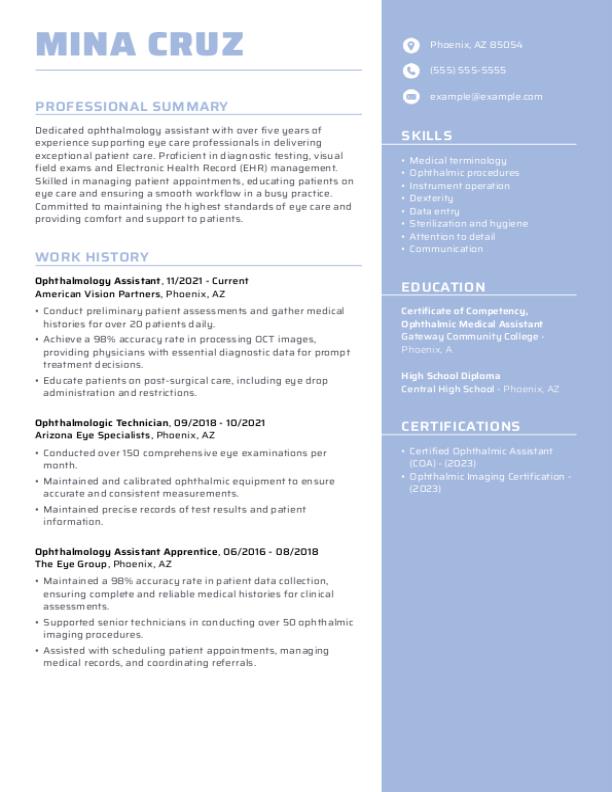 Ophthalmology Assistant Resume Template