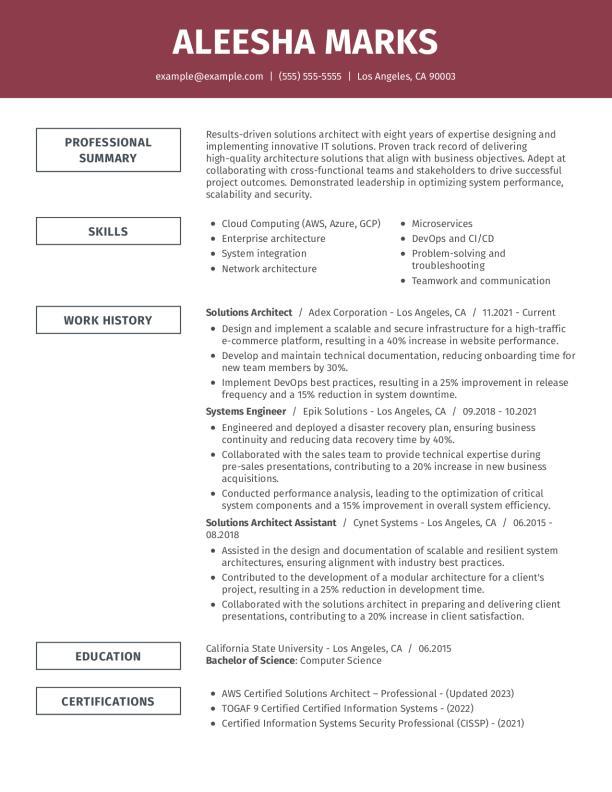Solutions Architect Resume Template