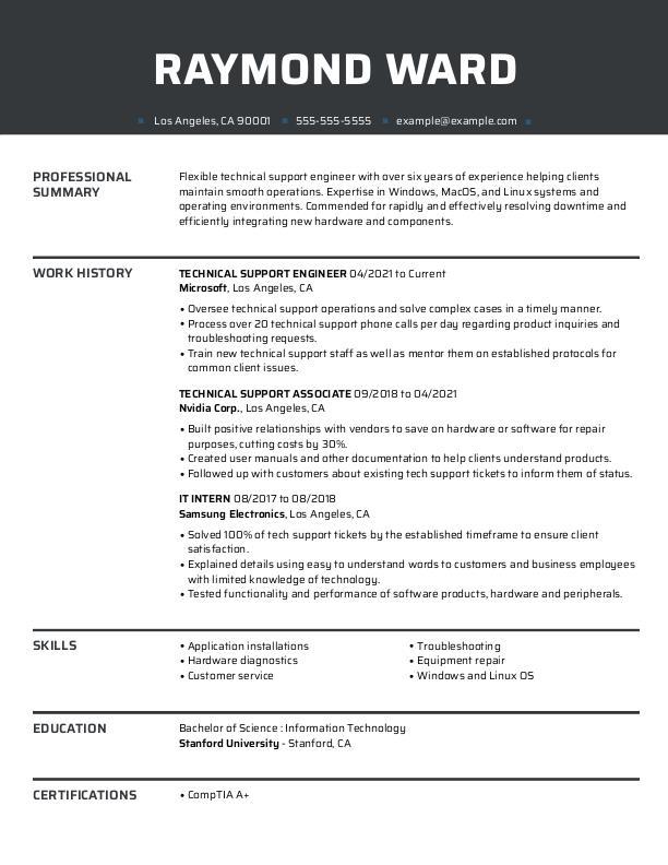 Technical Support Engineer Resume Example