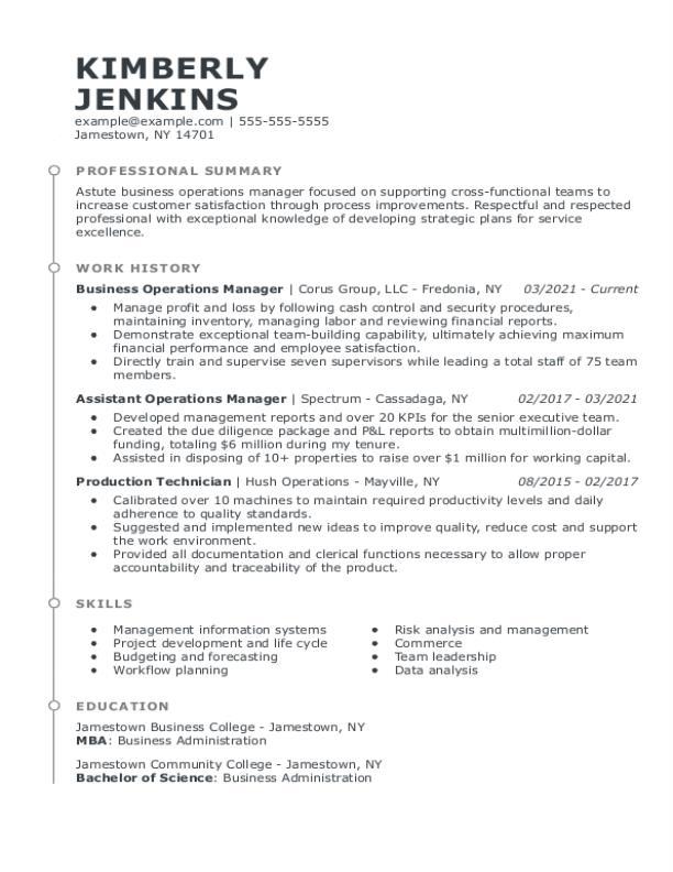 Business Operations Manager Resume Example