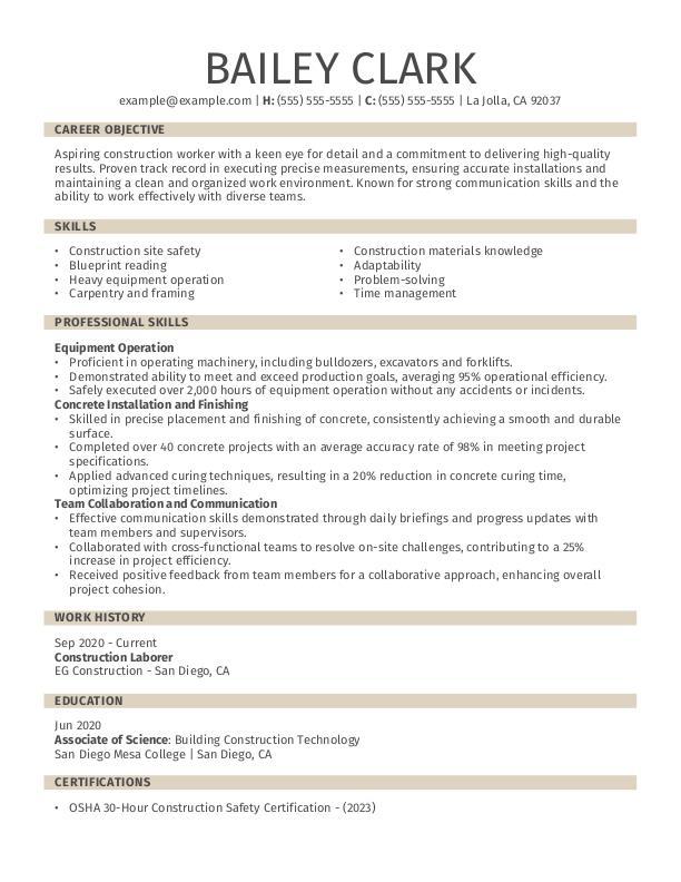 Constructuon Worker Resume Template