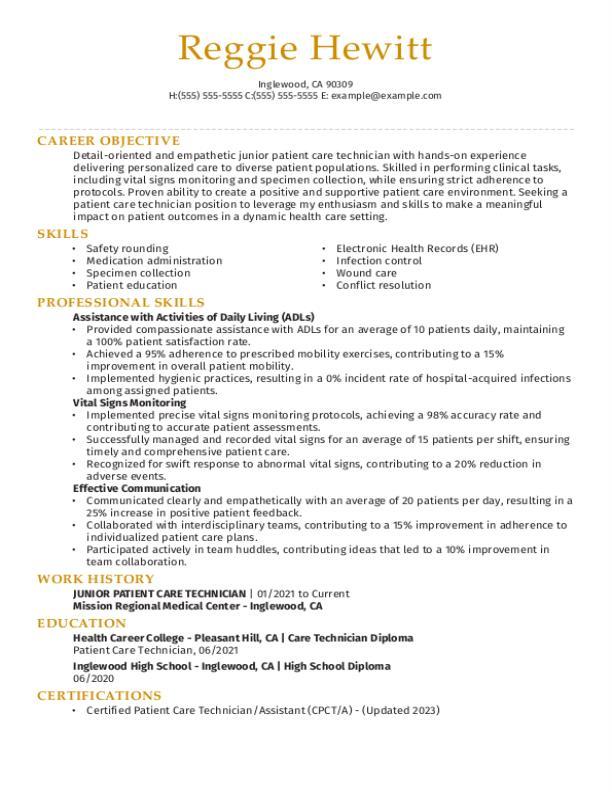 Patient Care Technician Resume Template