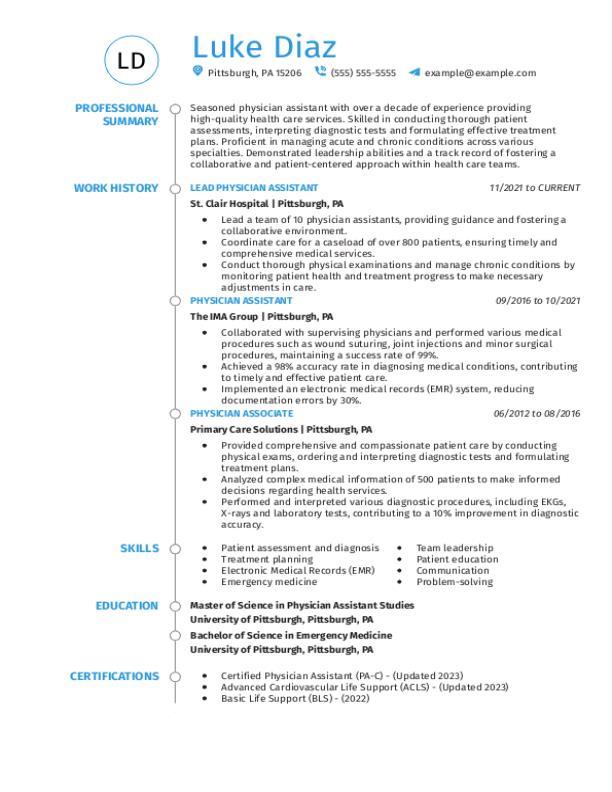 Physian Assistant Resume Template