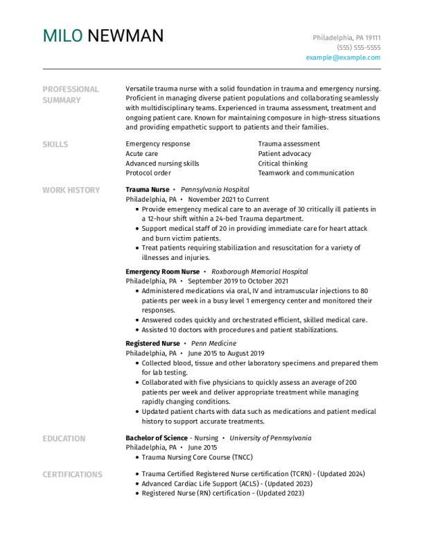 Trauma Nurse Resume Example
