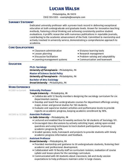 University Professor CV Template