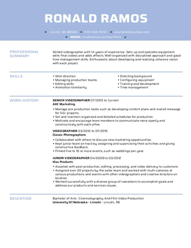 Videographer Resume Example