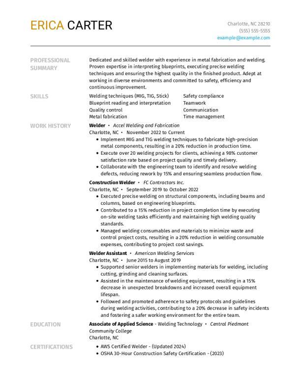 Welder Resume Example