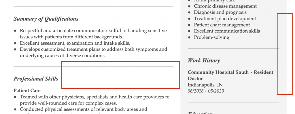 Example of how a resume should look with whitespace between sections.