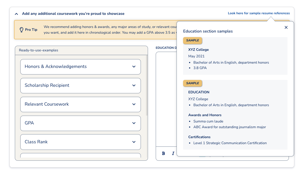 Resume Builder Education Section Customization