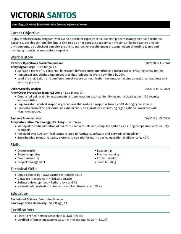 IT Specialist Supervisor Resume Example