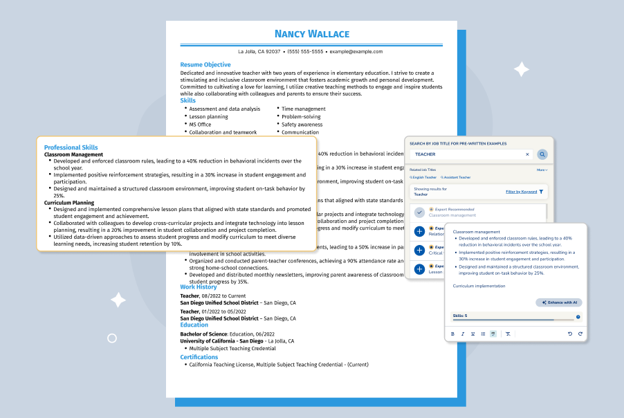 Teacher Skills For Resumes