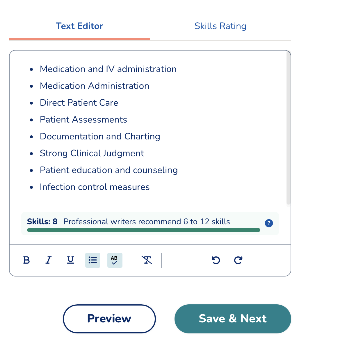 Skills Text Editor