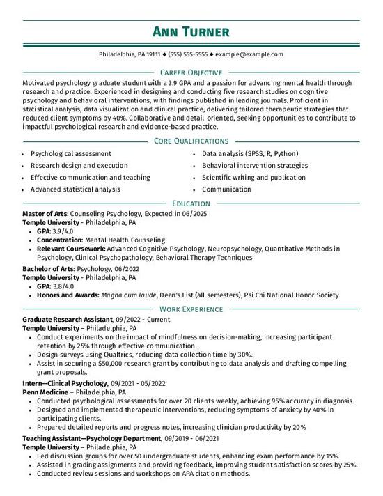Grad Student CV Example