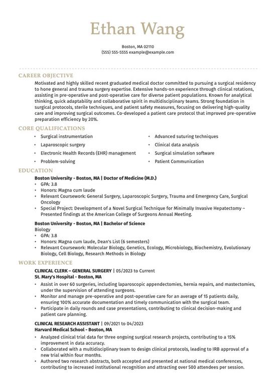 Surgeon CV Example Entry Level