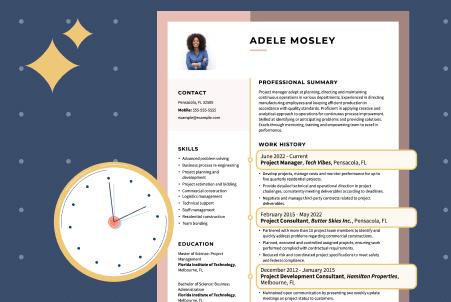 An illustration of a sample resume with its 