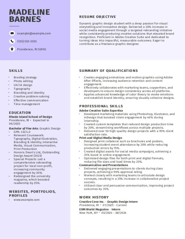 Graphic designer resume sample with no prior experience