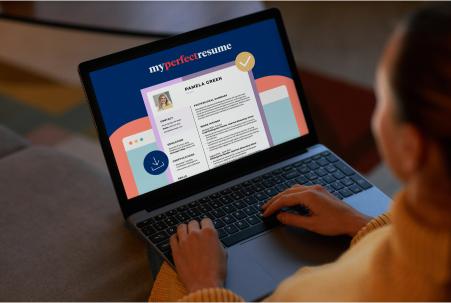 Person using a laptop to use MyPerfectResume's resume builder for free to create a job resume