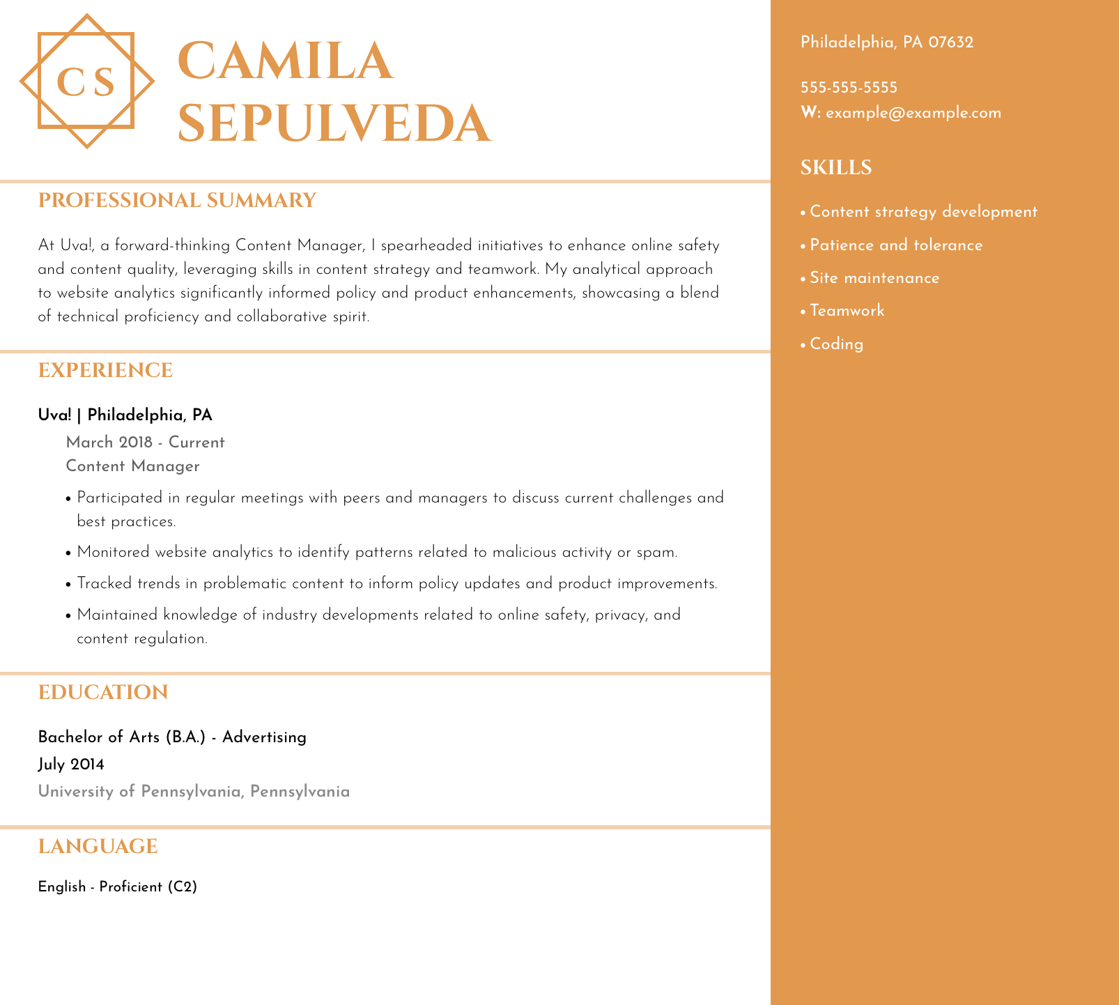 Content Manager Resume