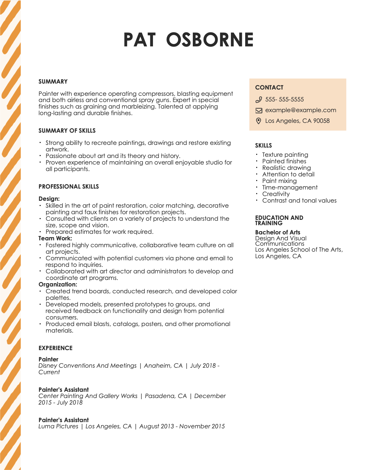 Experinece Painter Resume Templates