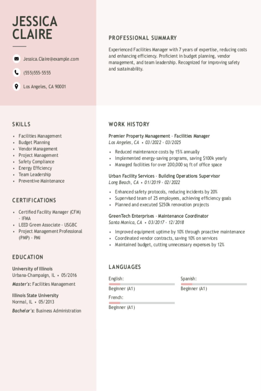 Facilities Manager Resume Examples & Templates