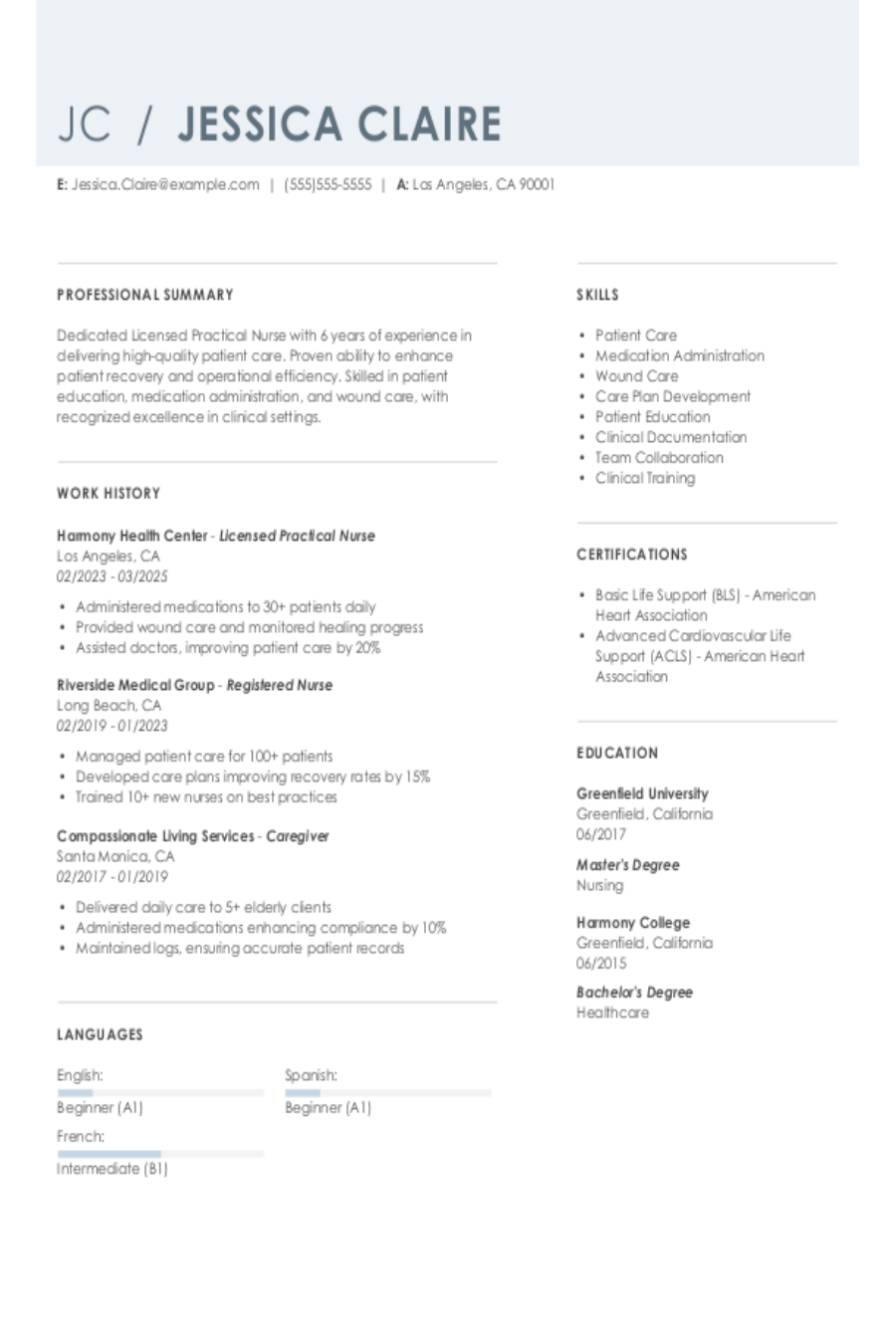 Licensed Practical Nurse Resume Examples & Templates