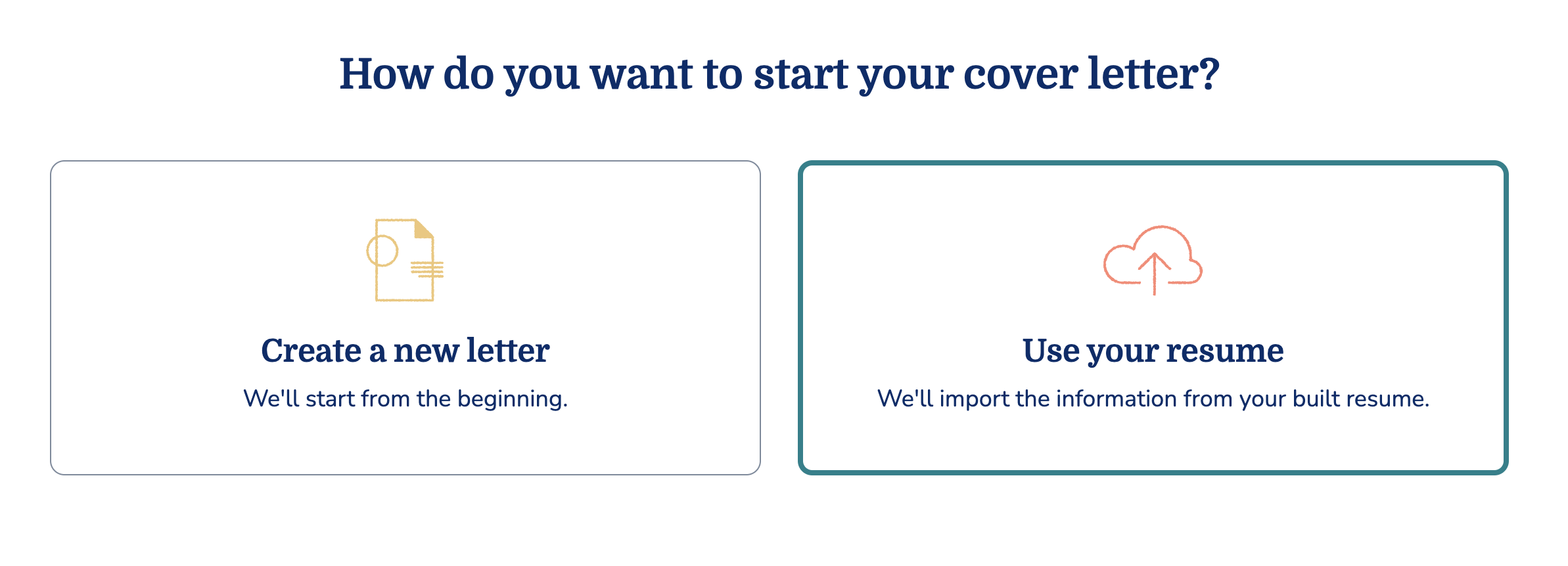 MyPerfectResume Cover Letter Generator options