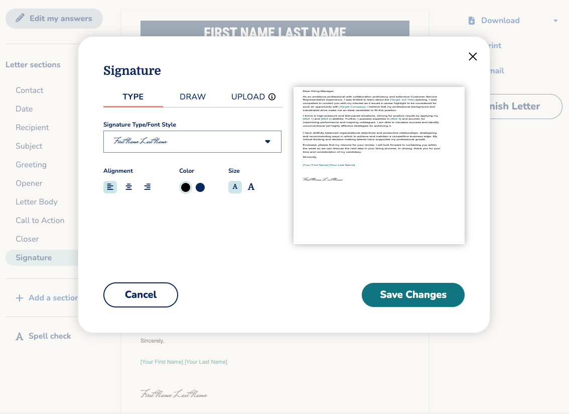 MyPerfectResume cover letter signature generator