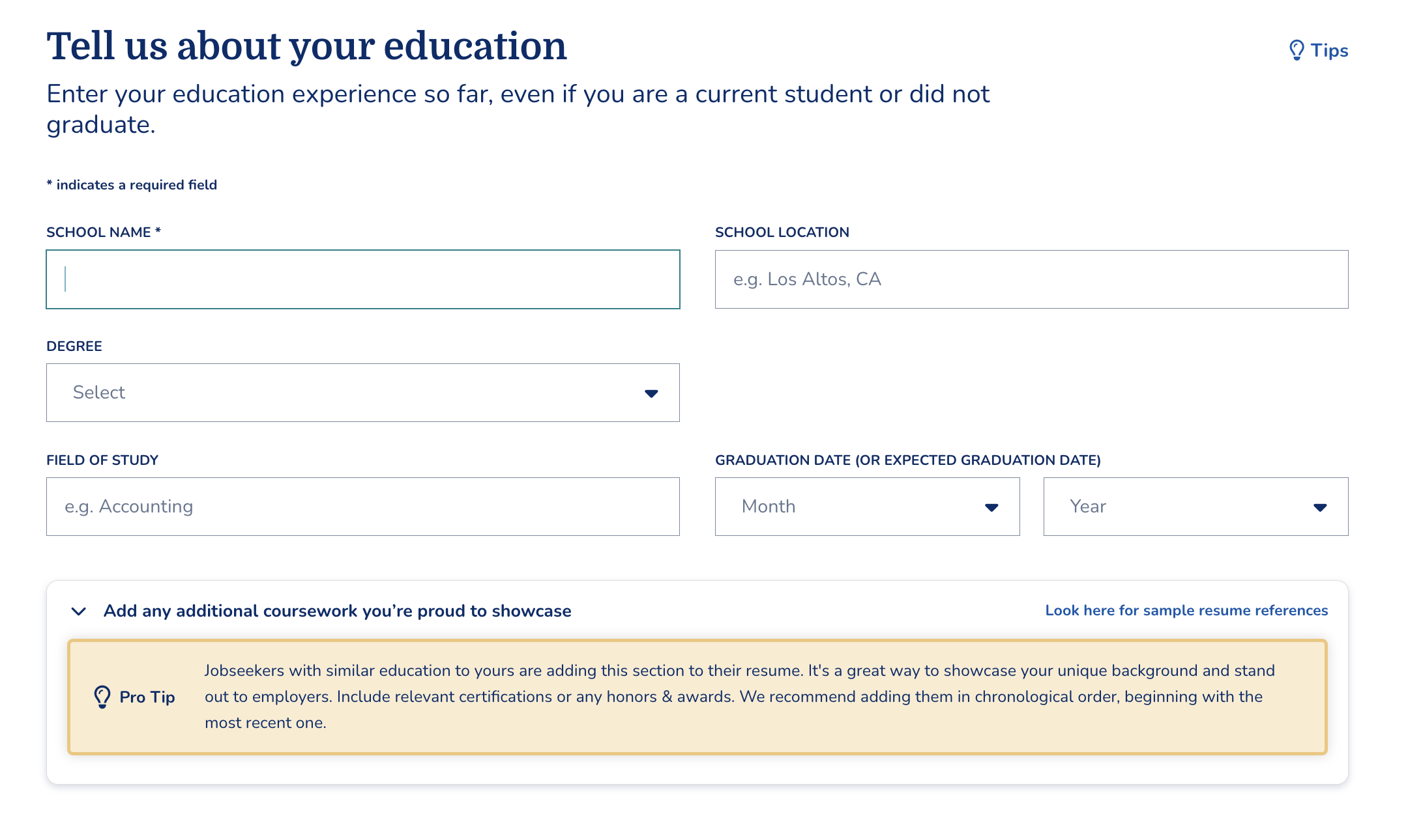 MyPerfectResume Resume Builder education section