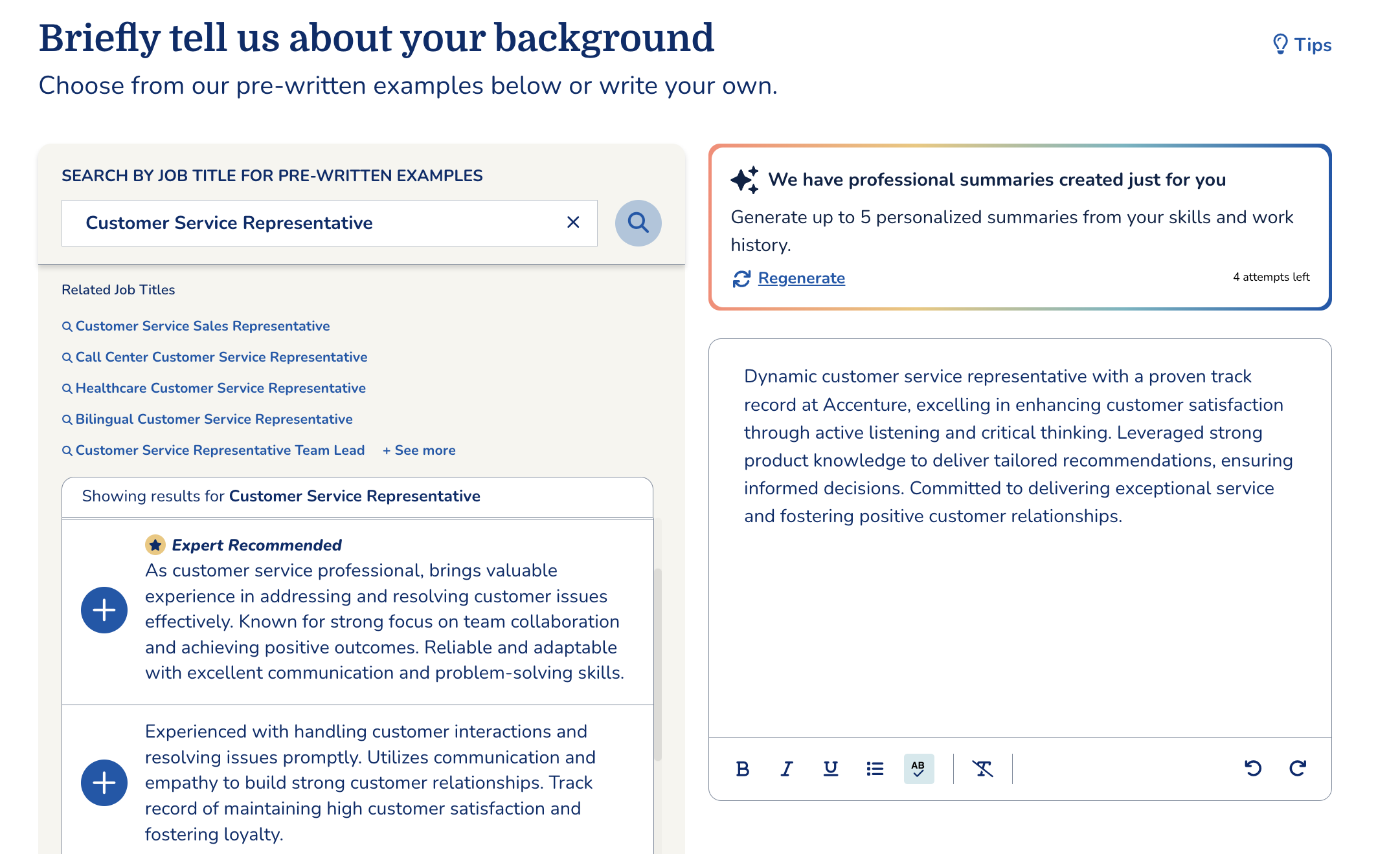 MyPerfectResume Resume Builder professional summary