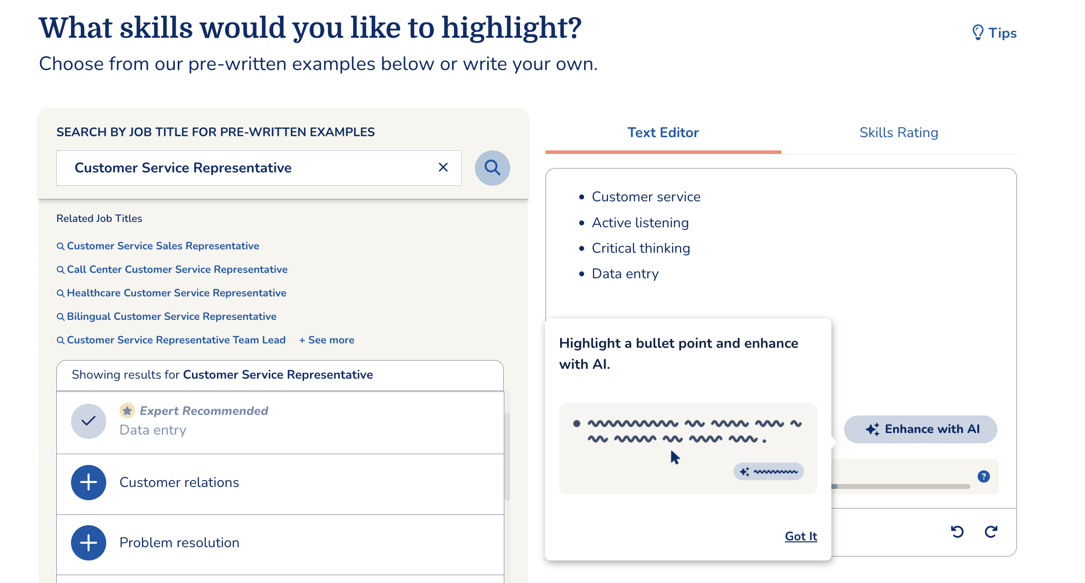 MyPerfectResume Resume Builder skills section