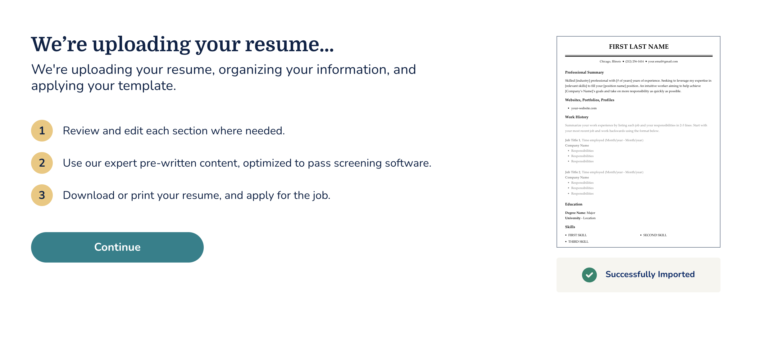 MyPerfectResume Resume Builder upload feature