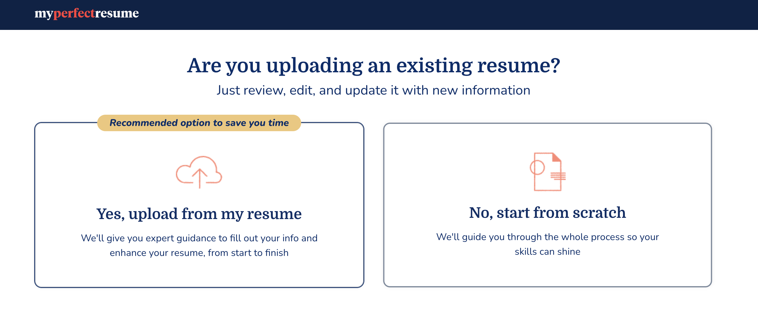 MyPerfectResume Resume Builder upload or start from scratch