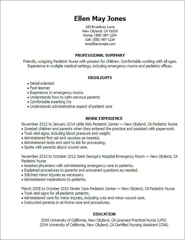 Pediatric Nurse Resume Example New