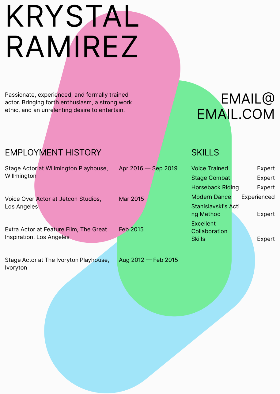 Trained Actor Colorful Resume Templates