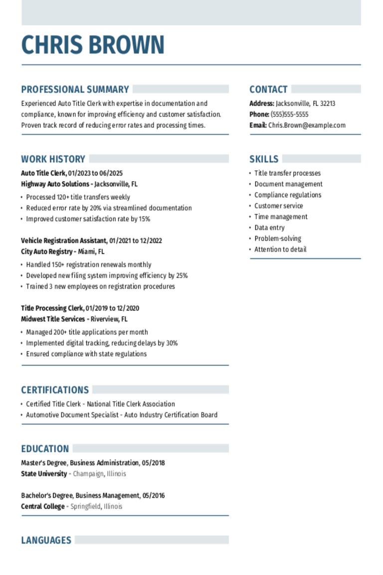 Auto Title Clerk