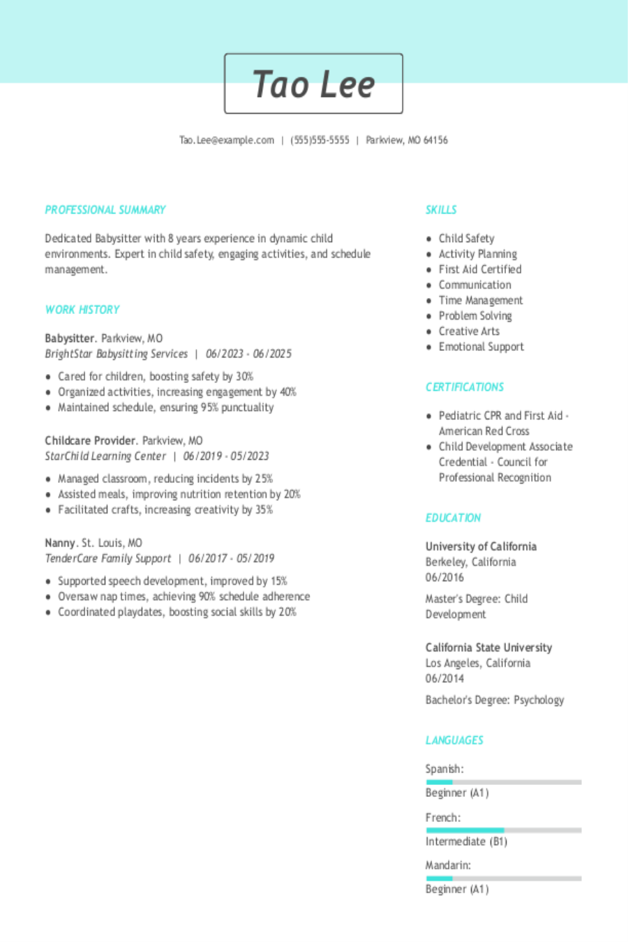 Babysitter Resume Examples & Templates