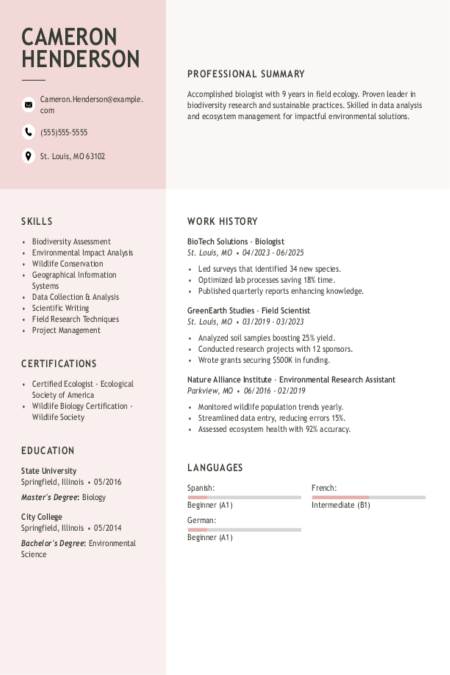Biologist Resume Examples & Templates