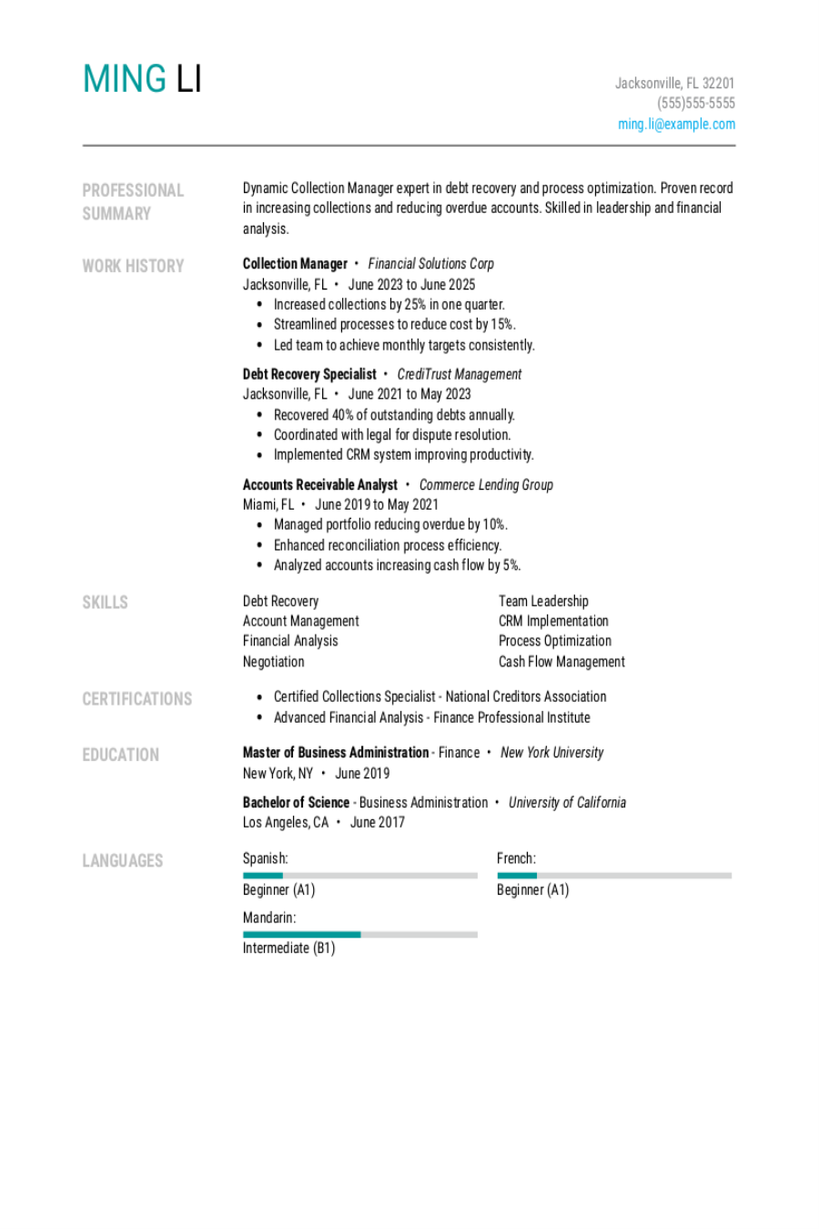 Collection Manager Resume Examples & Templates
