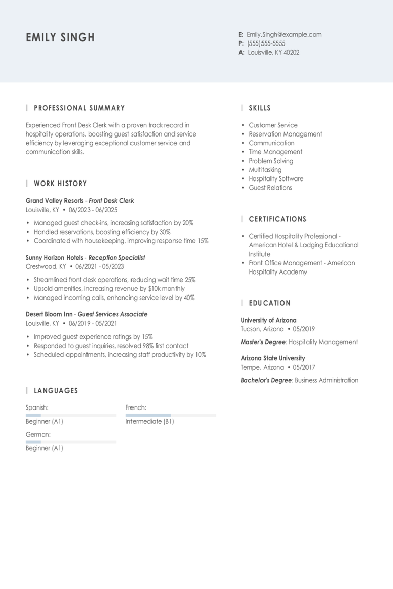 Front Desk Clerk