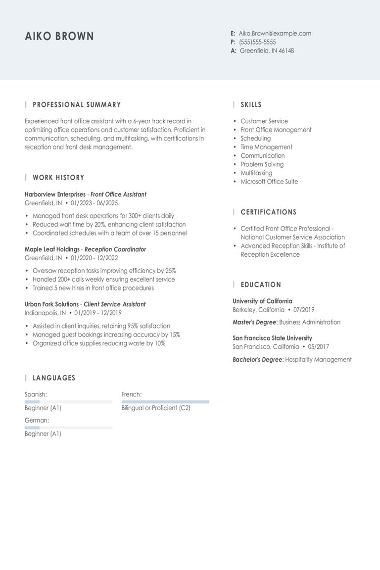 Front Office Assistant