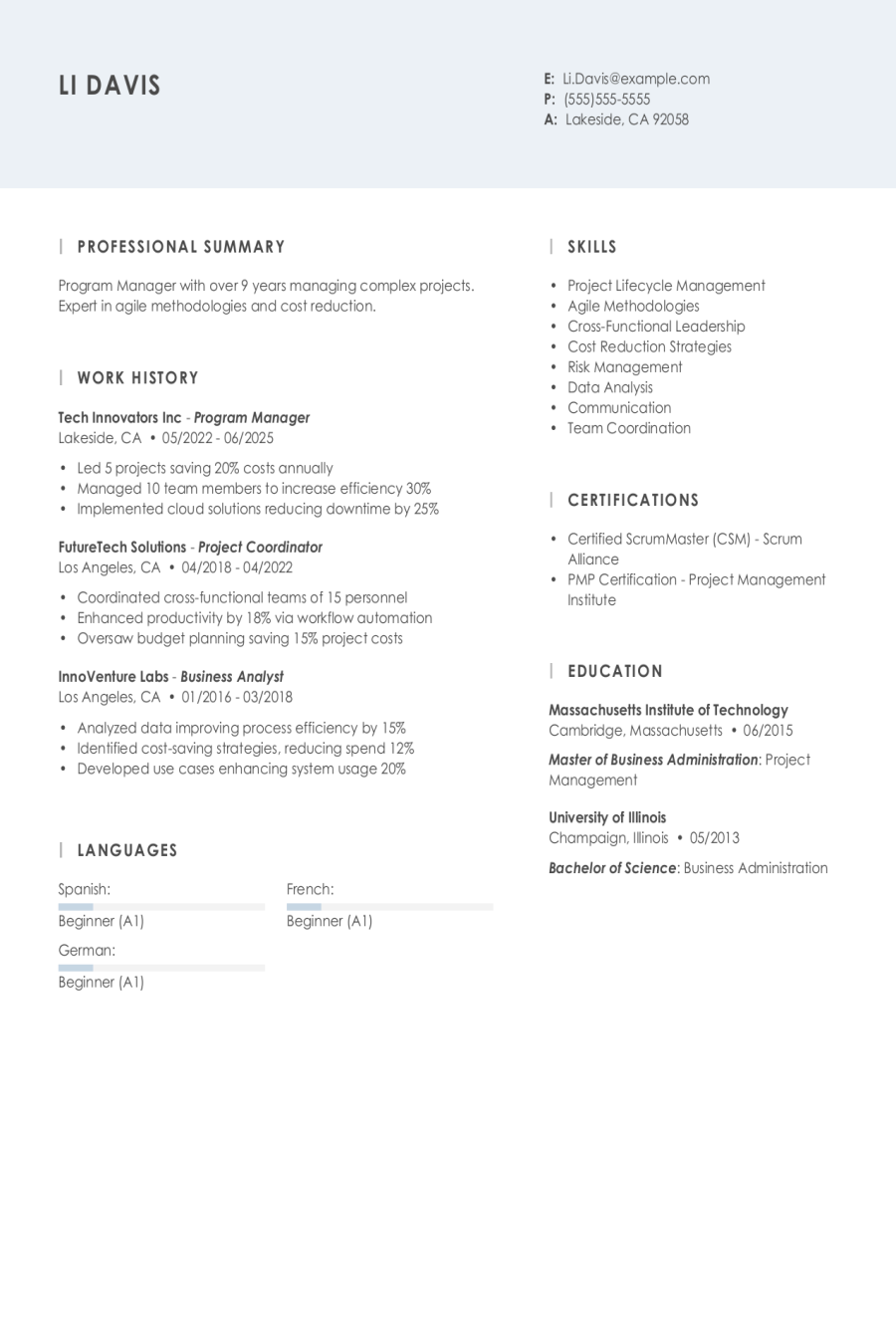 Program Manager Resume Examples & Templates