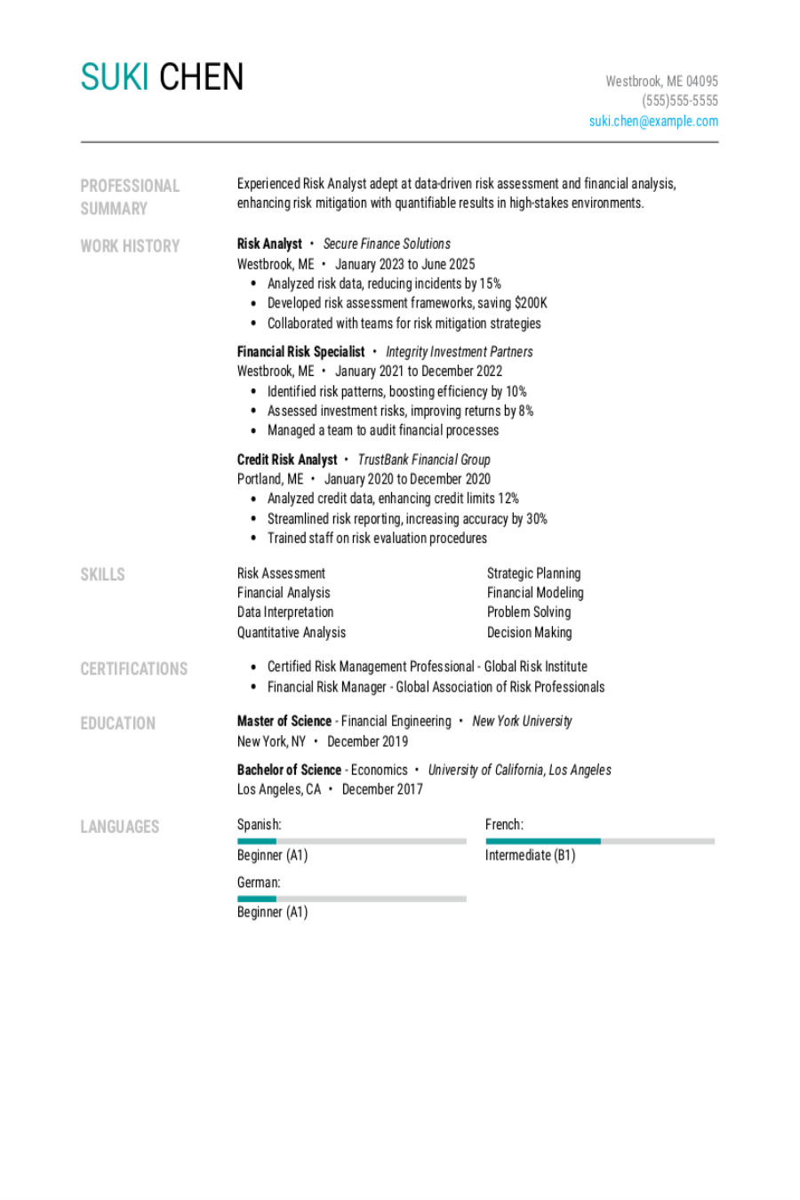 Risk Analyst Resume Examples & Templates