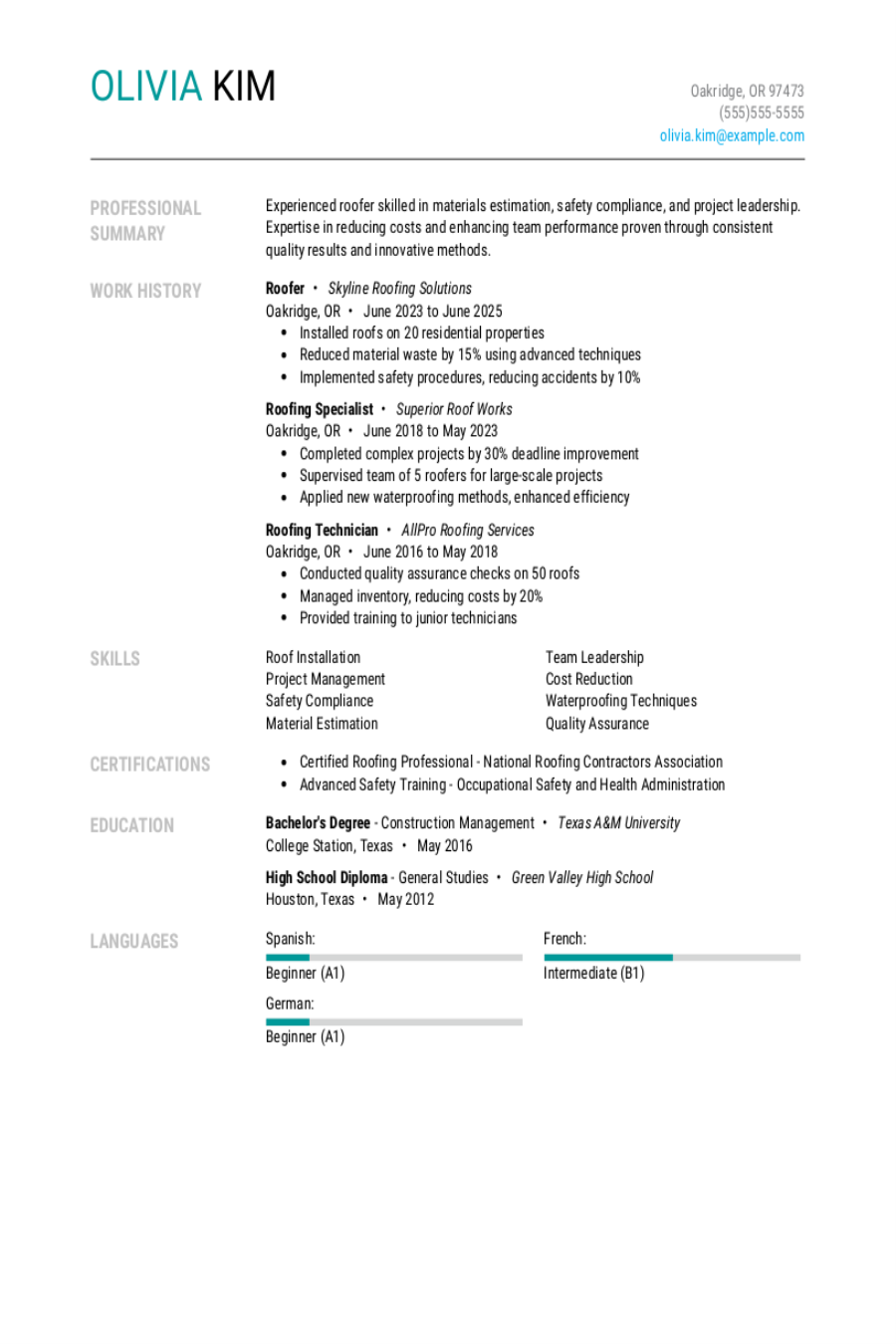 Roofer Resume Examples amp Templates - Roofer