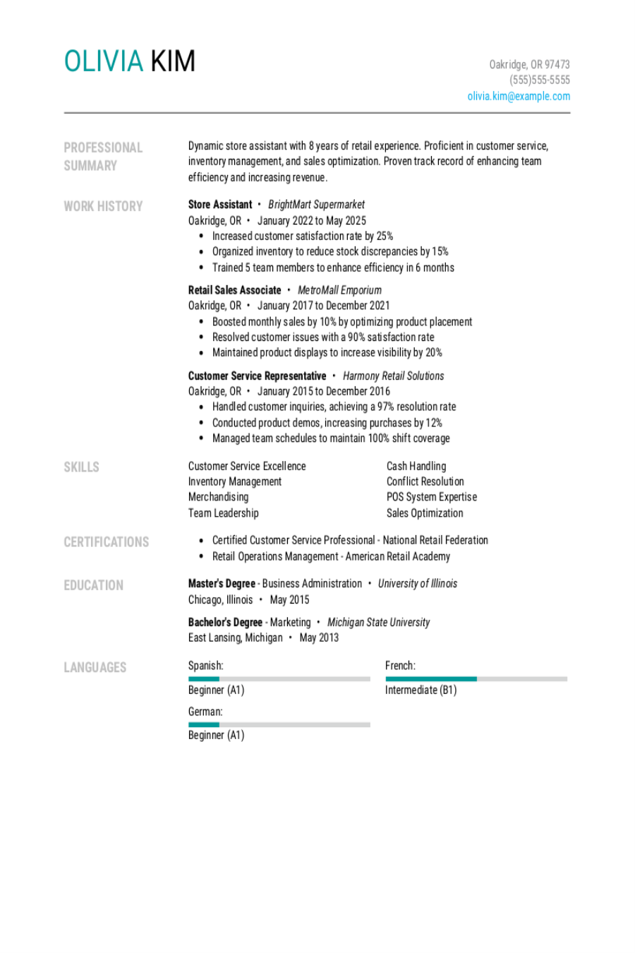 Store Assistant Resume Examples & Templates