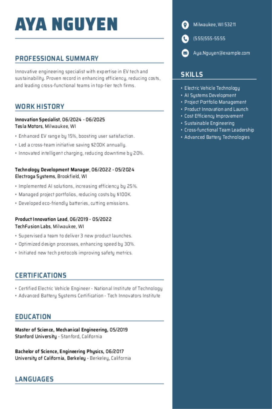 Tesla Resume Examples amp Templates - Tesla 