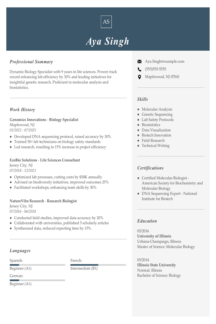 Biology Resume Examples & Templates