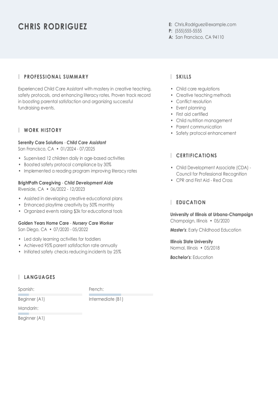 Child Care Assistant Resume Examples - Child Care Assistant